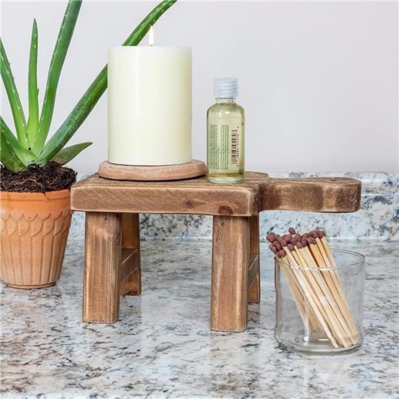 Rectangle Wood Pedestal with Handle, Small, Brown - Picture 2 of 6